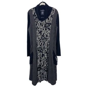 ulu escape Black Gray Jacquard Cowl Neck Flare Dress W/ Pockets Women Size L
